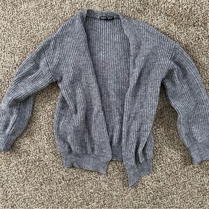 Gray Ribbed Cardigan Sweater